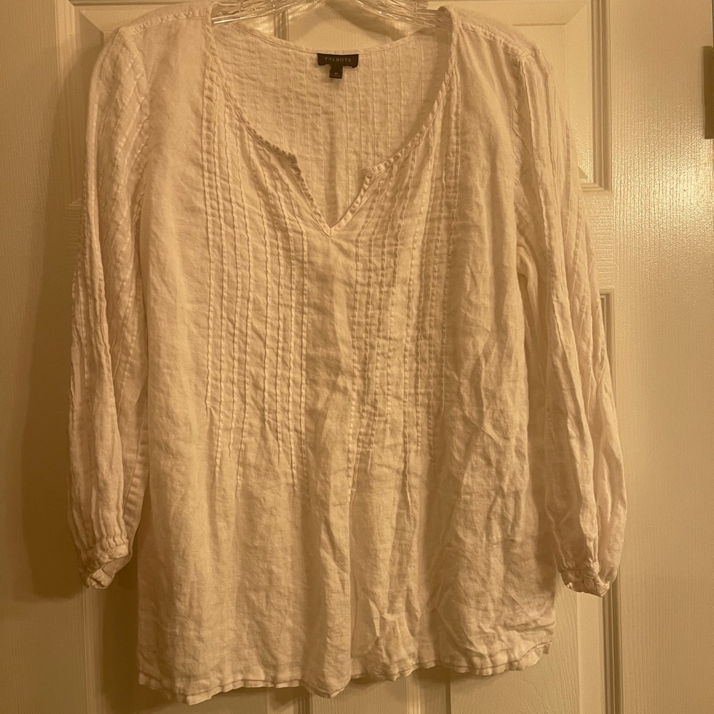 Talbots Ladies’ Linen Top, White, Size Medium.